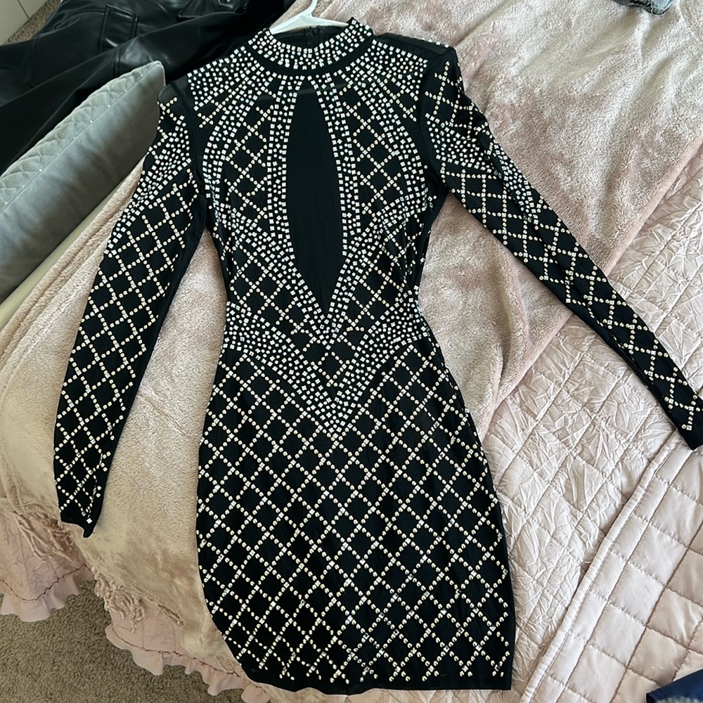 Fashion Nova Black Rhinestone Dress